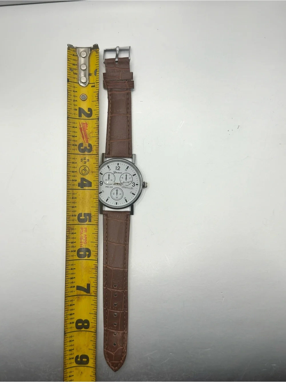 Geneva Silver Case White Dial Brown Faux Leather-Style Strap Watch